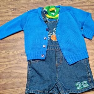 Baby Togs Blue Cardigan and Denim Overalls Set